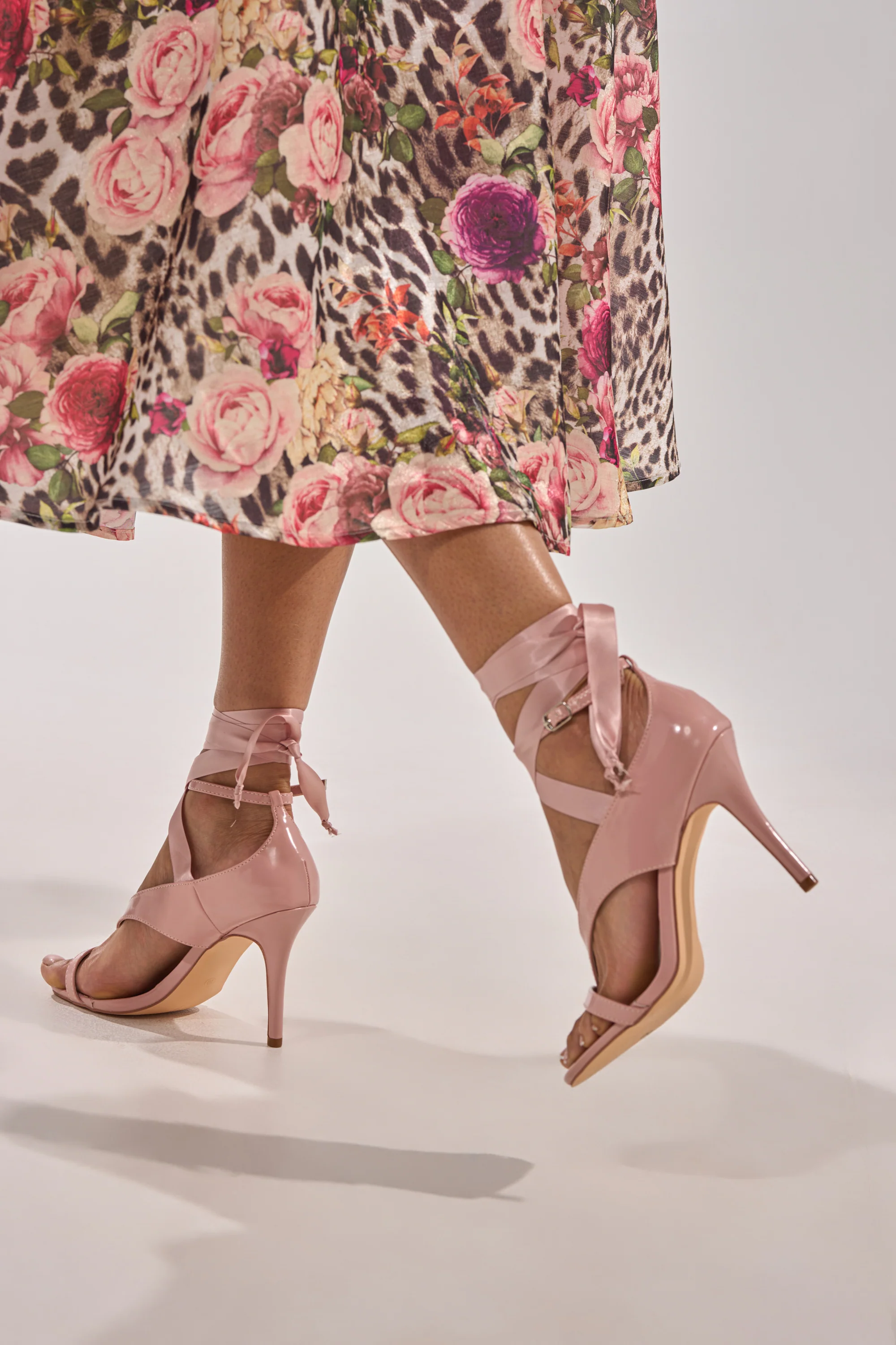 AKIRA GOLD SIEGER PINK PATENT WRAP UP BALLERINA STILETTO SANDAL - Image 2