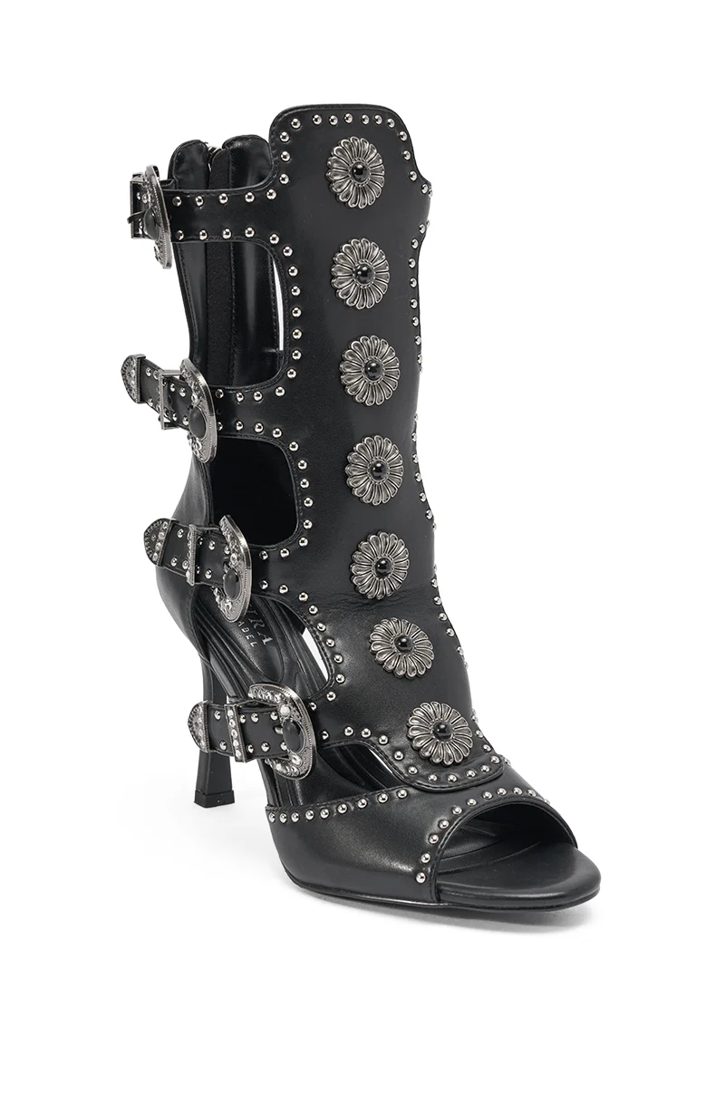 AKIRA GOLD SOLVEIG BLACK EMBELLISHED WESTERN STILETTO SANDAL - Image 4