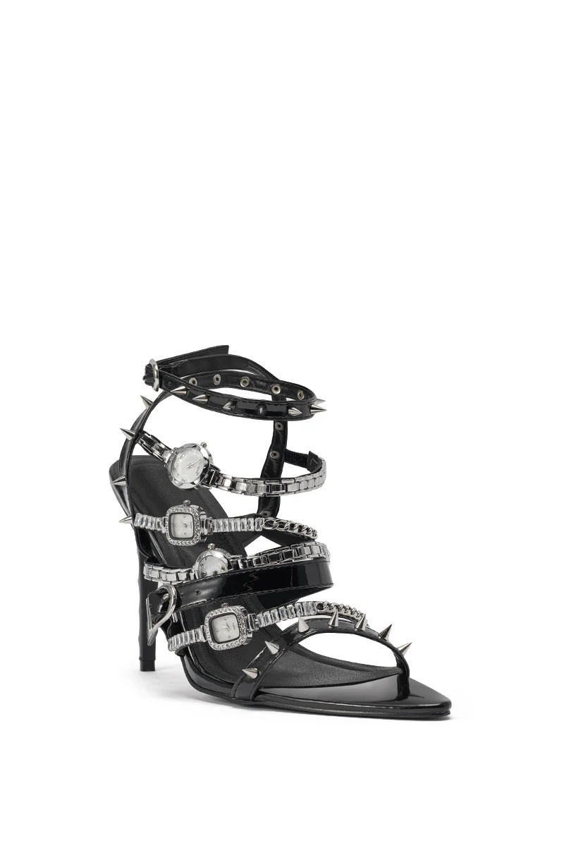 AKIRA GOLD SYDONIC BLACK WATCH STILETTO SANDAL - Image 7