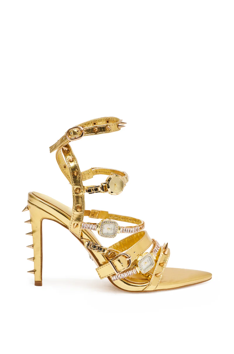 AKIRA GOLD SYDONIC GOLD WATCH STILETTO SANDAL - Image 7