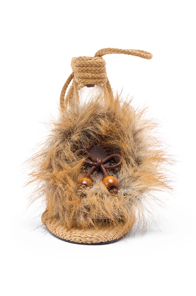 AKIRA GOLD UMIKA BROWN FUR CHUNKY SANDAL - Image 5