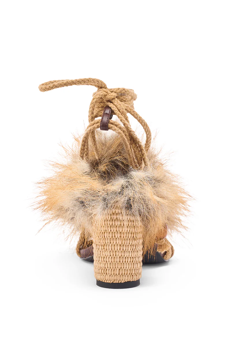 AKIRA GOLD UMIKA BROWN FUR CHUNKY SANDAL - Image 6