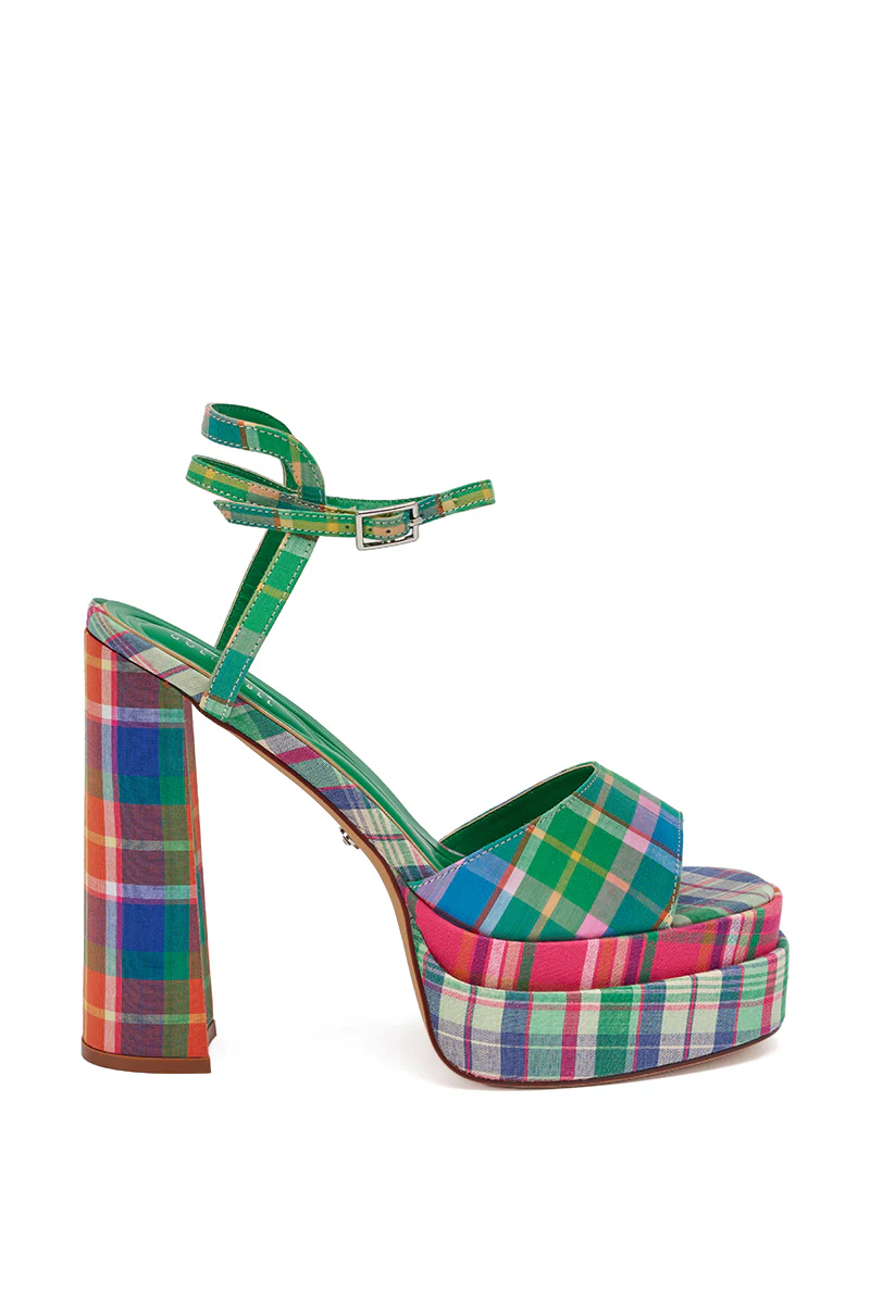 AKIRA GOLD WANDELLA GREEN PLAID PLATFORM SANDAL - Image 4