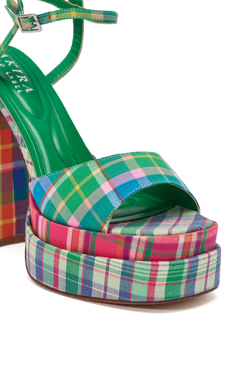 AKIRA GOLD WANDELLA GREEN PLAID PLATFORM SANDAL - Image 7