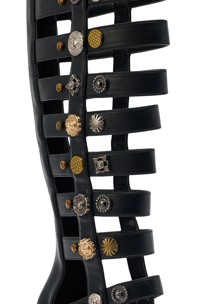 AZALWA WANG GOLD WENTWORTH GLADIATOR TWO TONED HARDWARE EMBELLISHED OPEN TOE SANDAL - Image 6