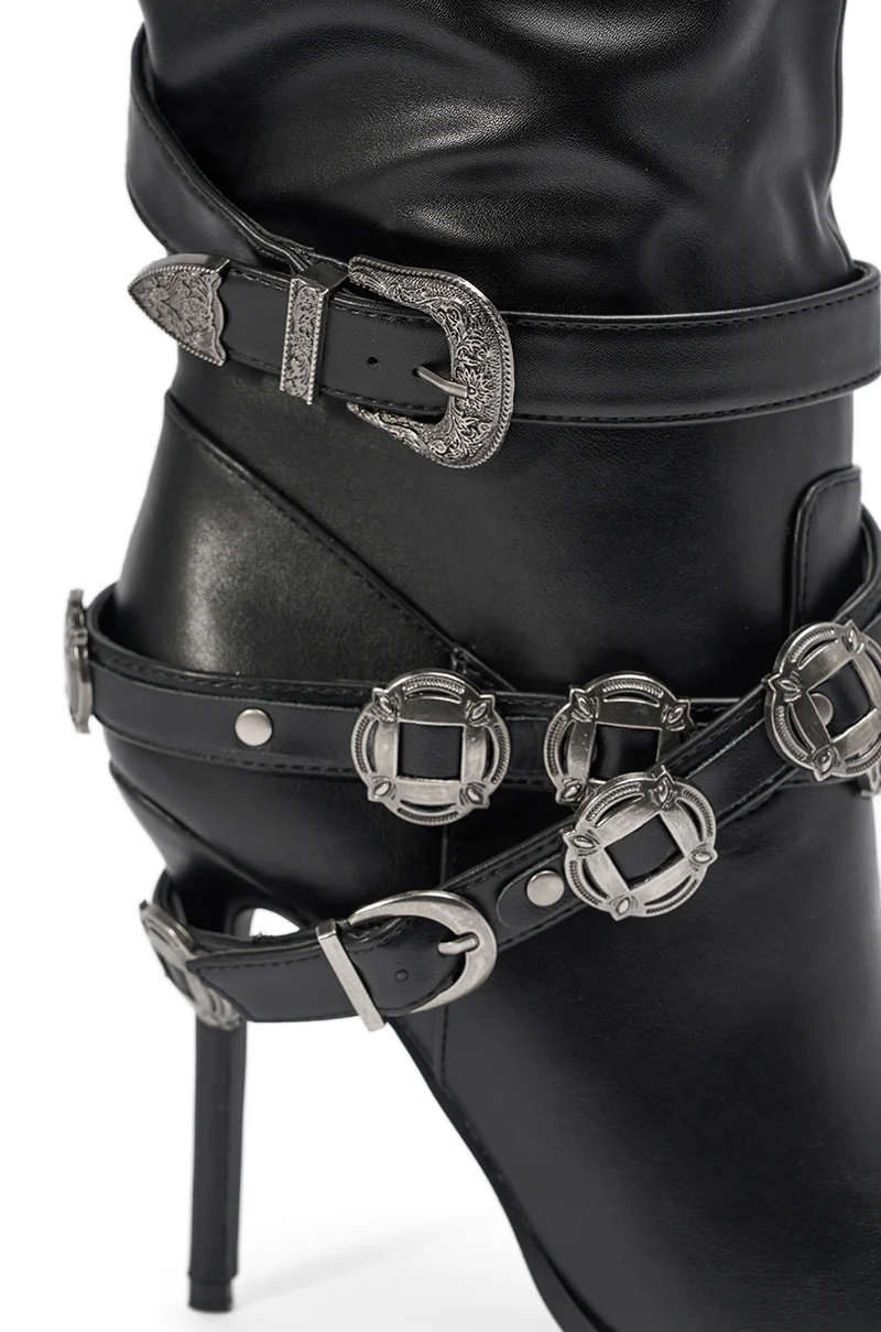 AKIRA GOLD XERXES BLACK STILETTO METAL EMBELLISHED BOOT - Image 7