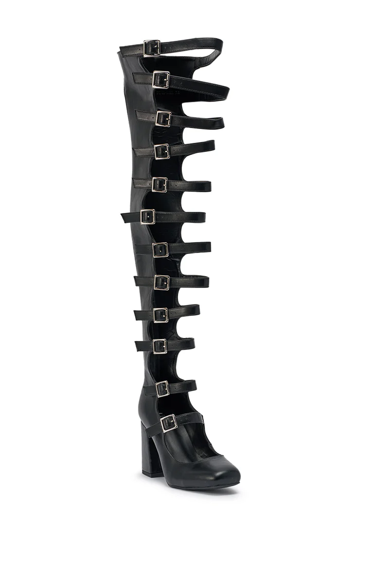 AKIRA GOLD YVETTE BLACK OVER THE KNEE MARY JANE BOOT - Image 8
