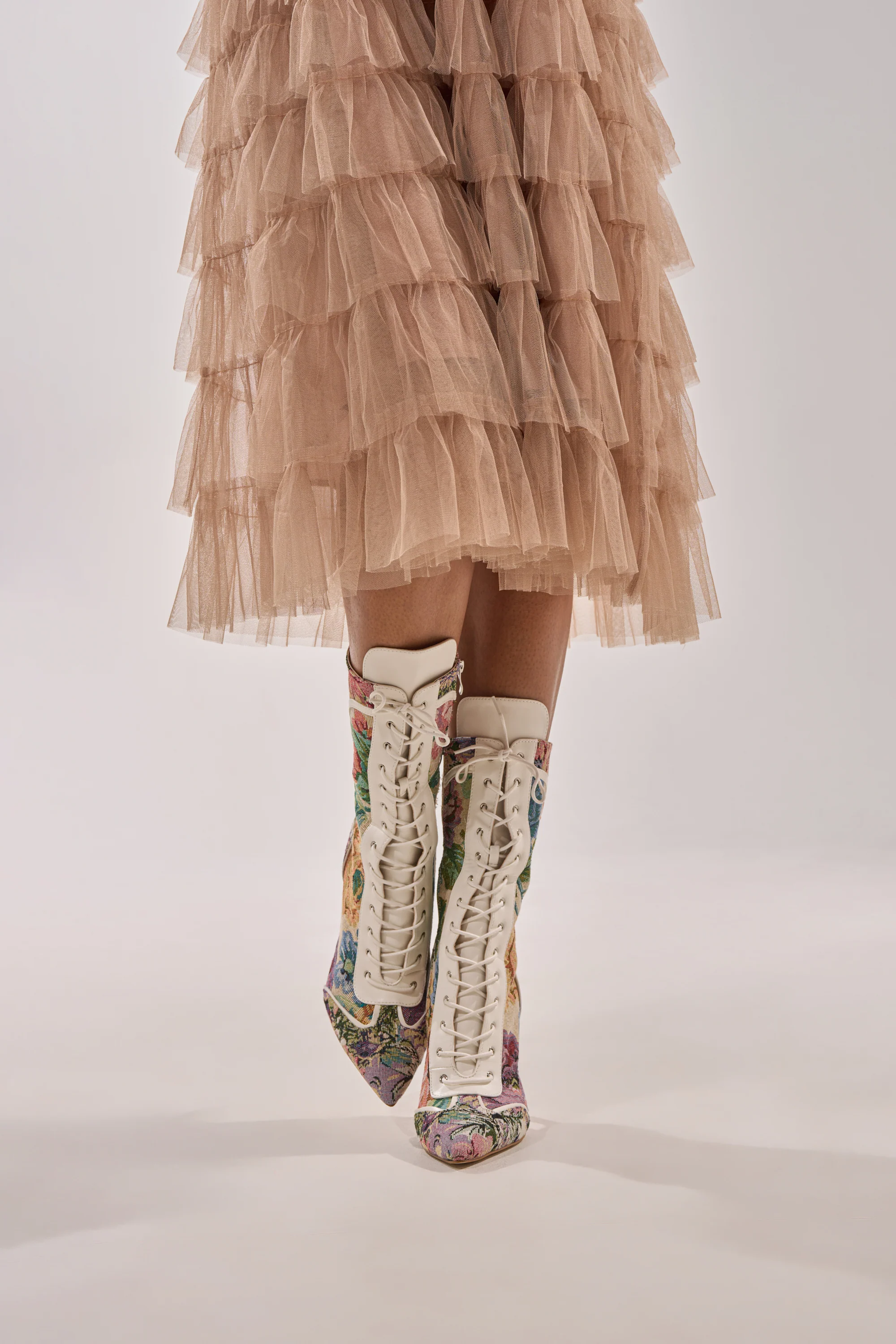 AKIRA GOLD ZOLA MULTI FLORAL STILETTO BOOTIE - Image 7