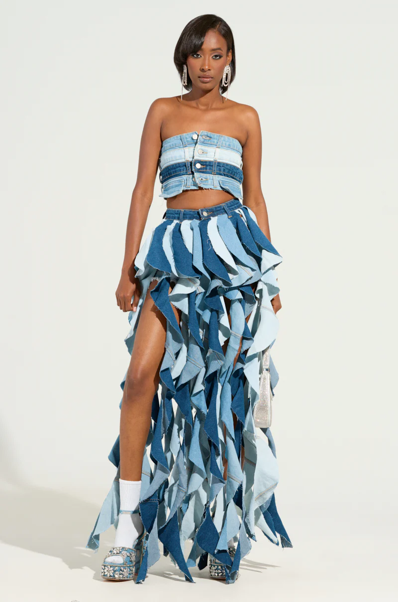 ALESSANDRA DRAMATIC DENIM MAXI SKIRT - Image 3