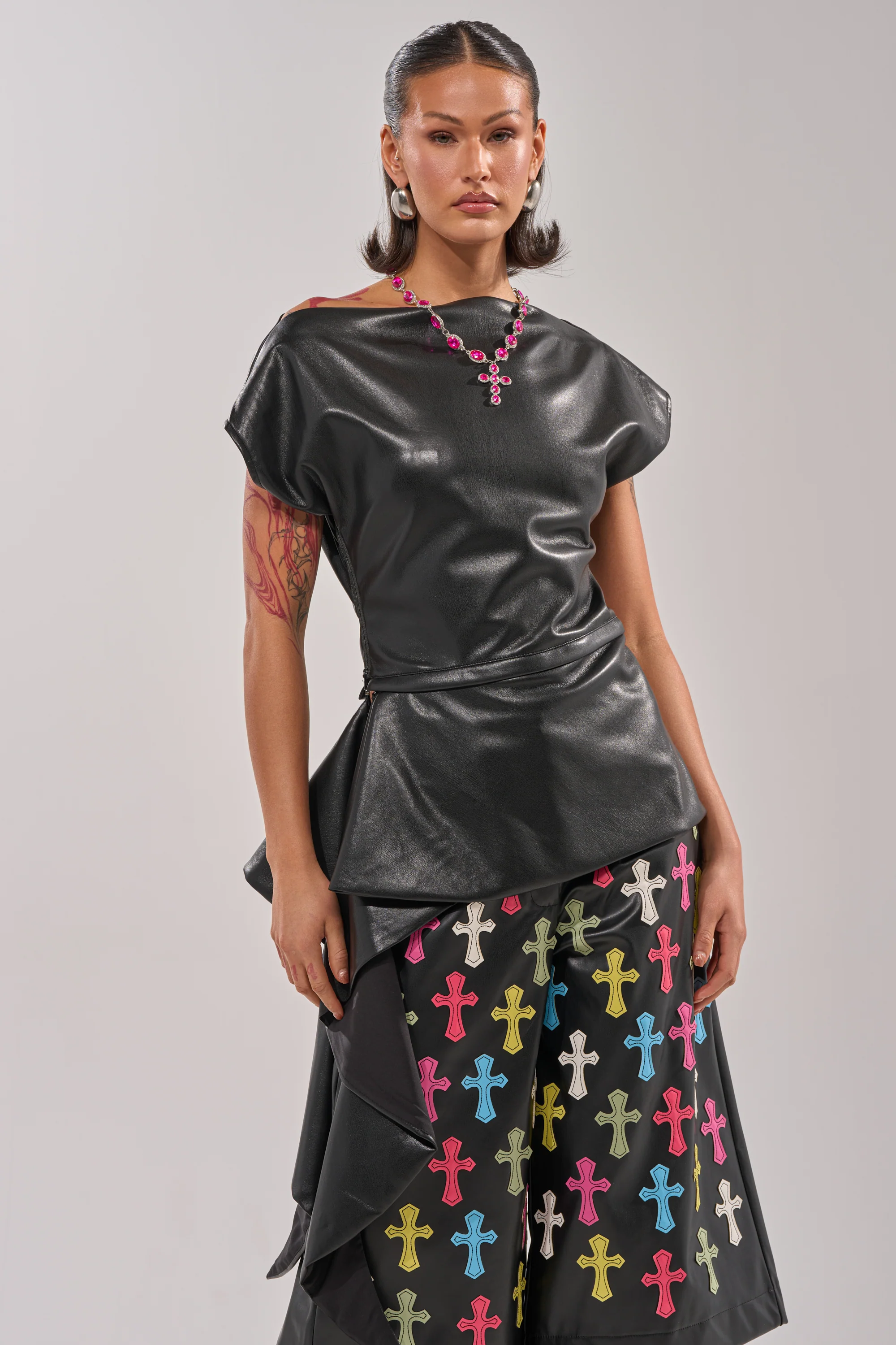 ALEXA FAUX LEATHER BLOUSE - Image 3