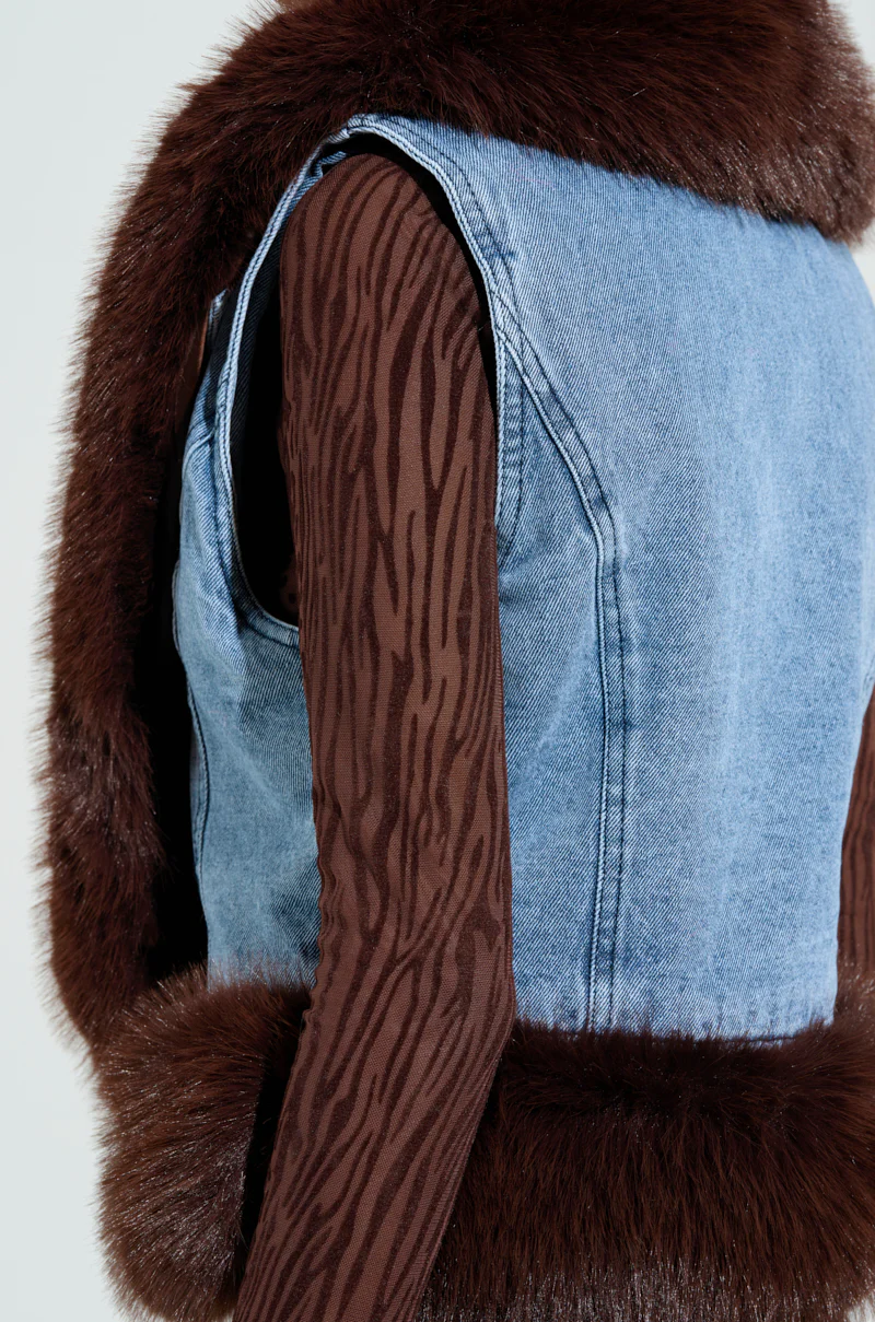 ALICIA FUR TRIM DENIM VEST - Image 9