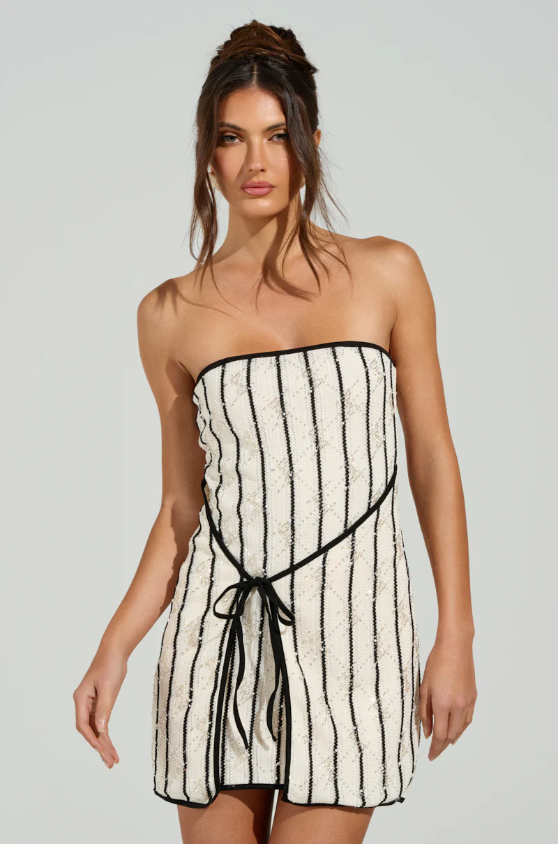 ALIX STRIPED MINI DRESS WITH TIE FRONT - Image 4