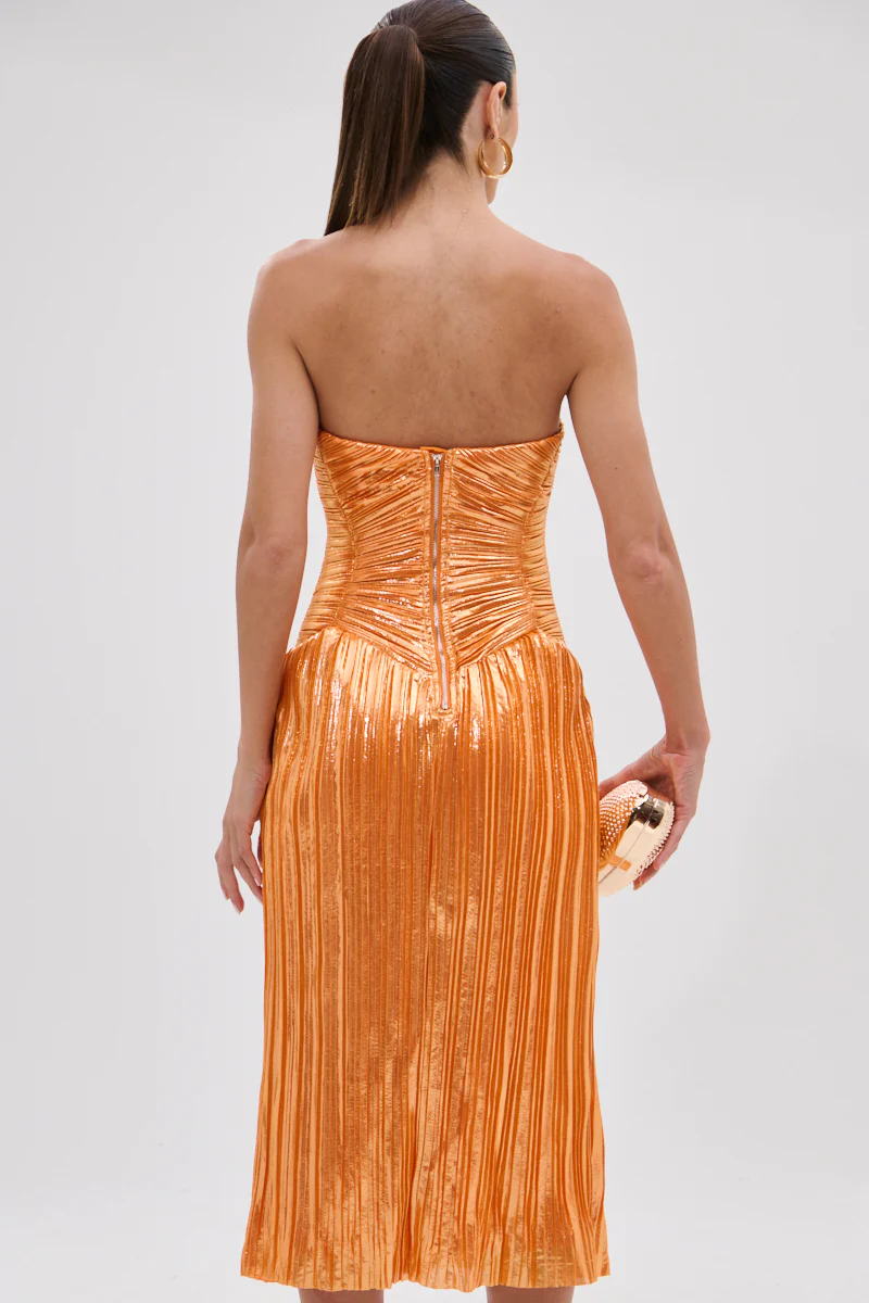 ALL ABOUT ME SATIN BUBBLE MIDI DRESS IN ORANGE - Image 5