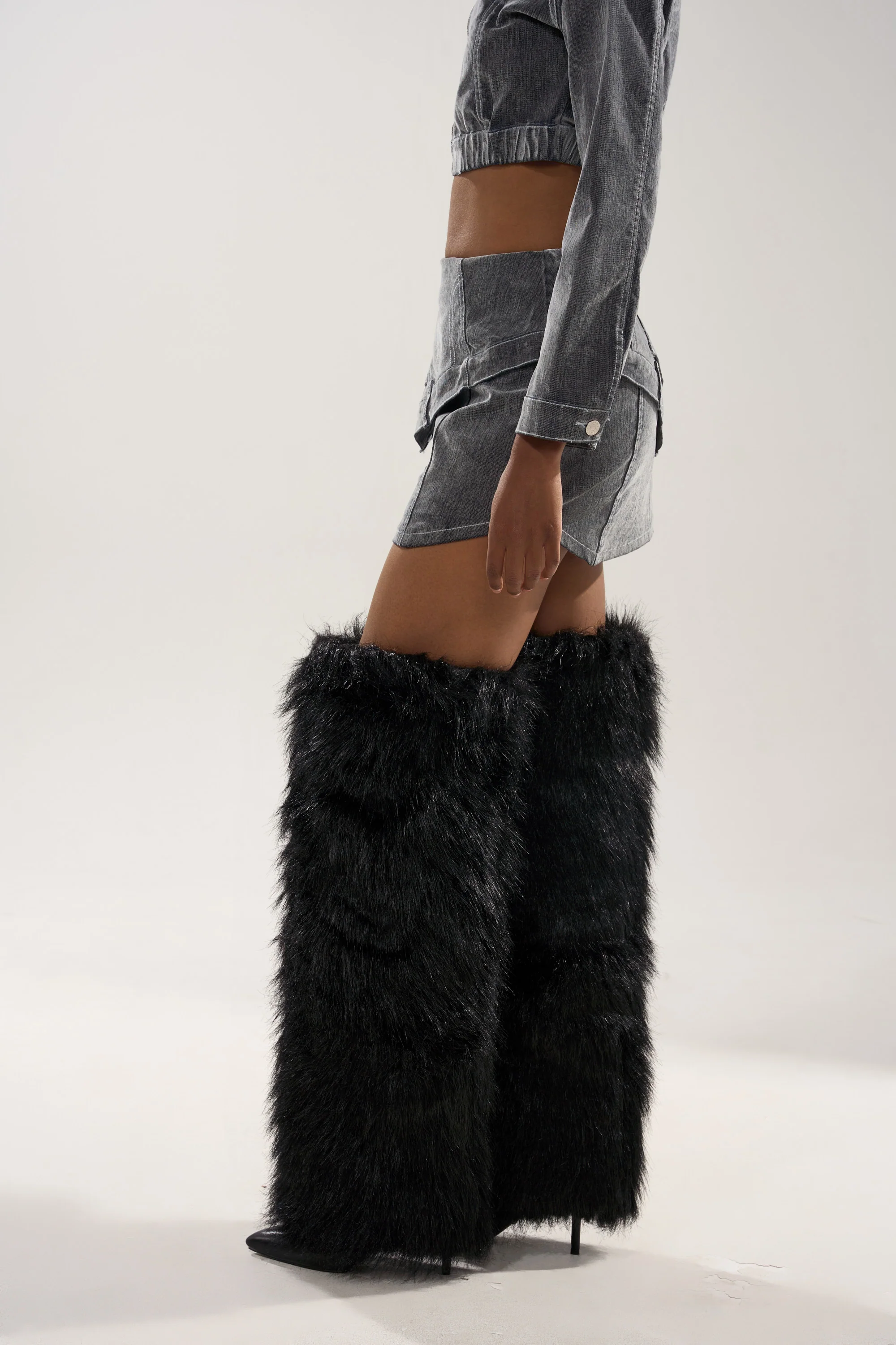 ALL FOR LOVE VELVET DENIM MINI SKIRT - Image 4