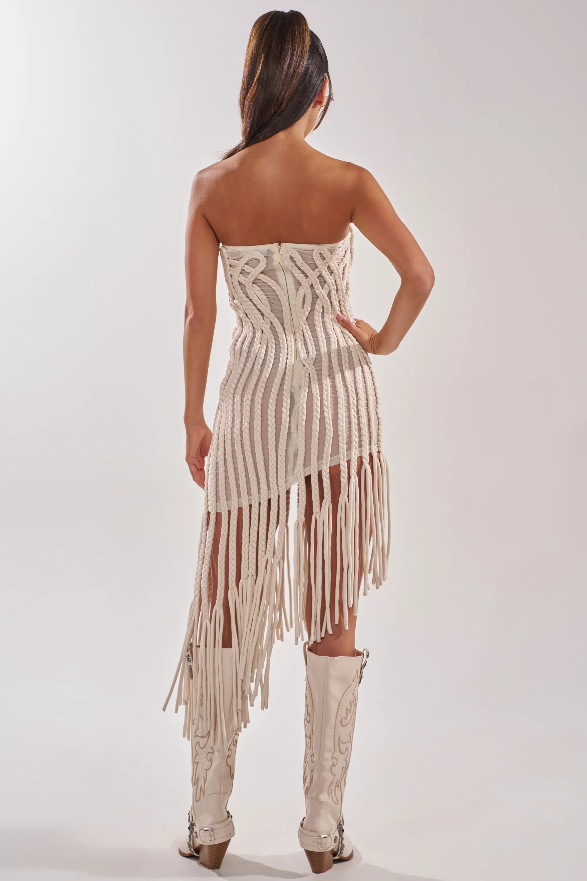 ALL OVER THE PLACE BRAIDED MIDI DRESS IN IVORY - Image 7