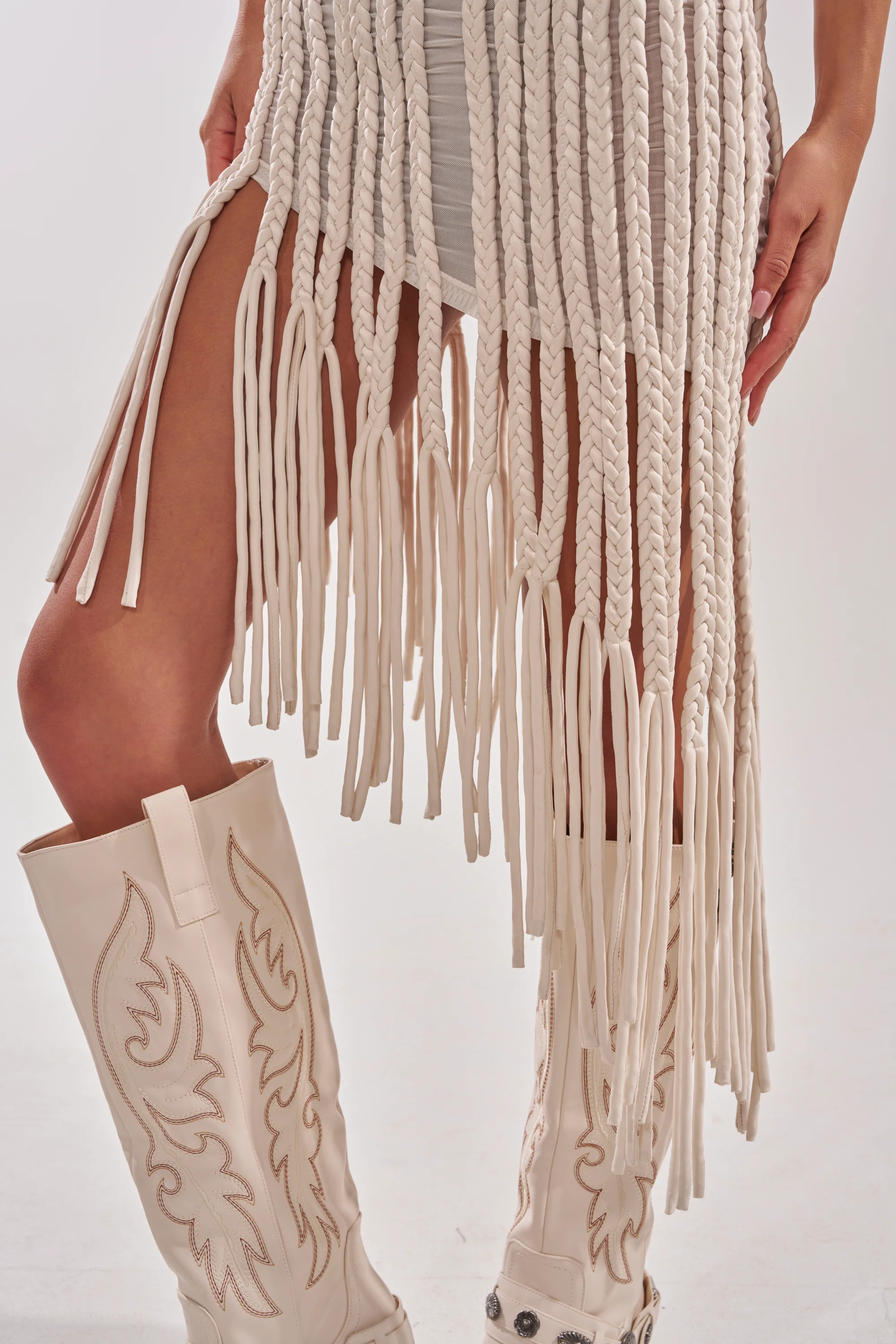 ALL OVER THE PLACE BRAIDED MIDI DRESS IN IVORY - Image 9