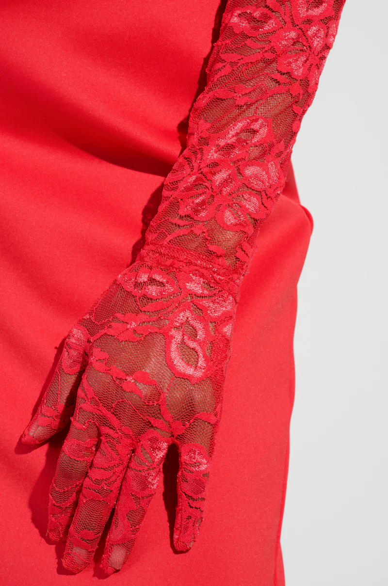 ALL THE ATTENTION LACE GLOVE BODYSUIT IN RED - Image 7