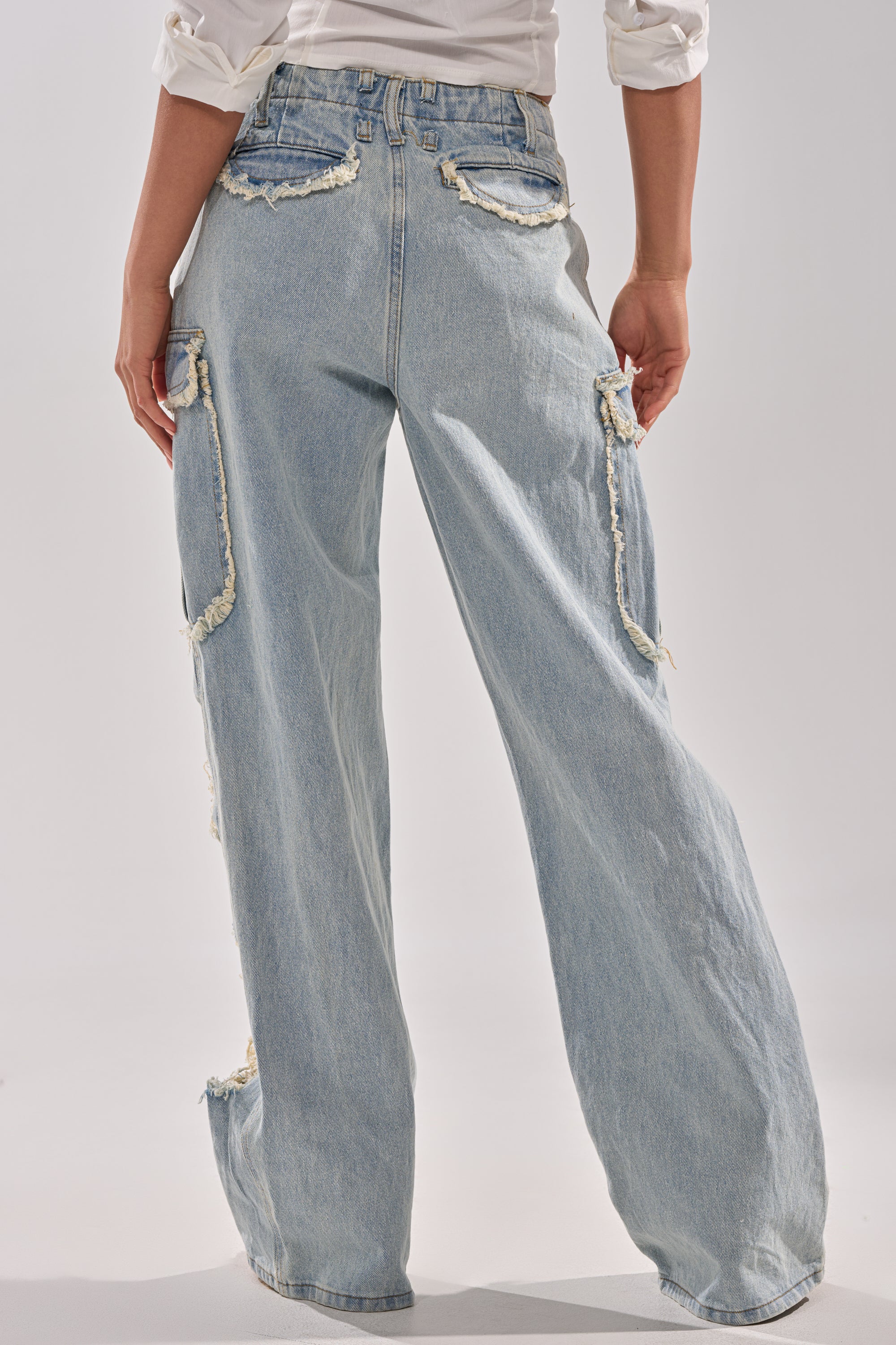 ALMA DISTRESSED DENIM CARGO PANTS - Image 6