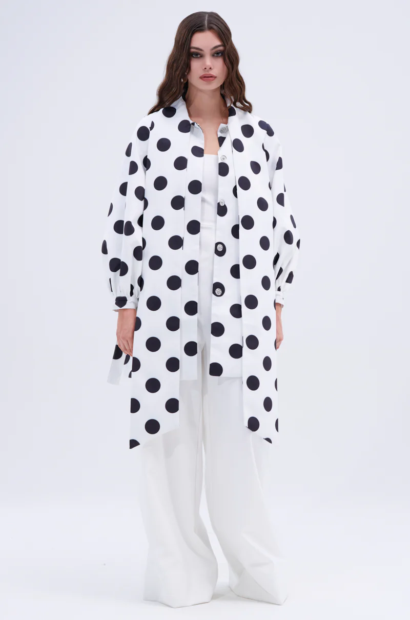 AMALIA TIE NECK TRENCH IN POLKA DOT - Image 5