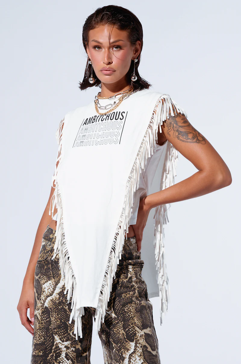 AMBITCHOUS FRINGE DETAIL T-SHIRT - Image 2