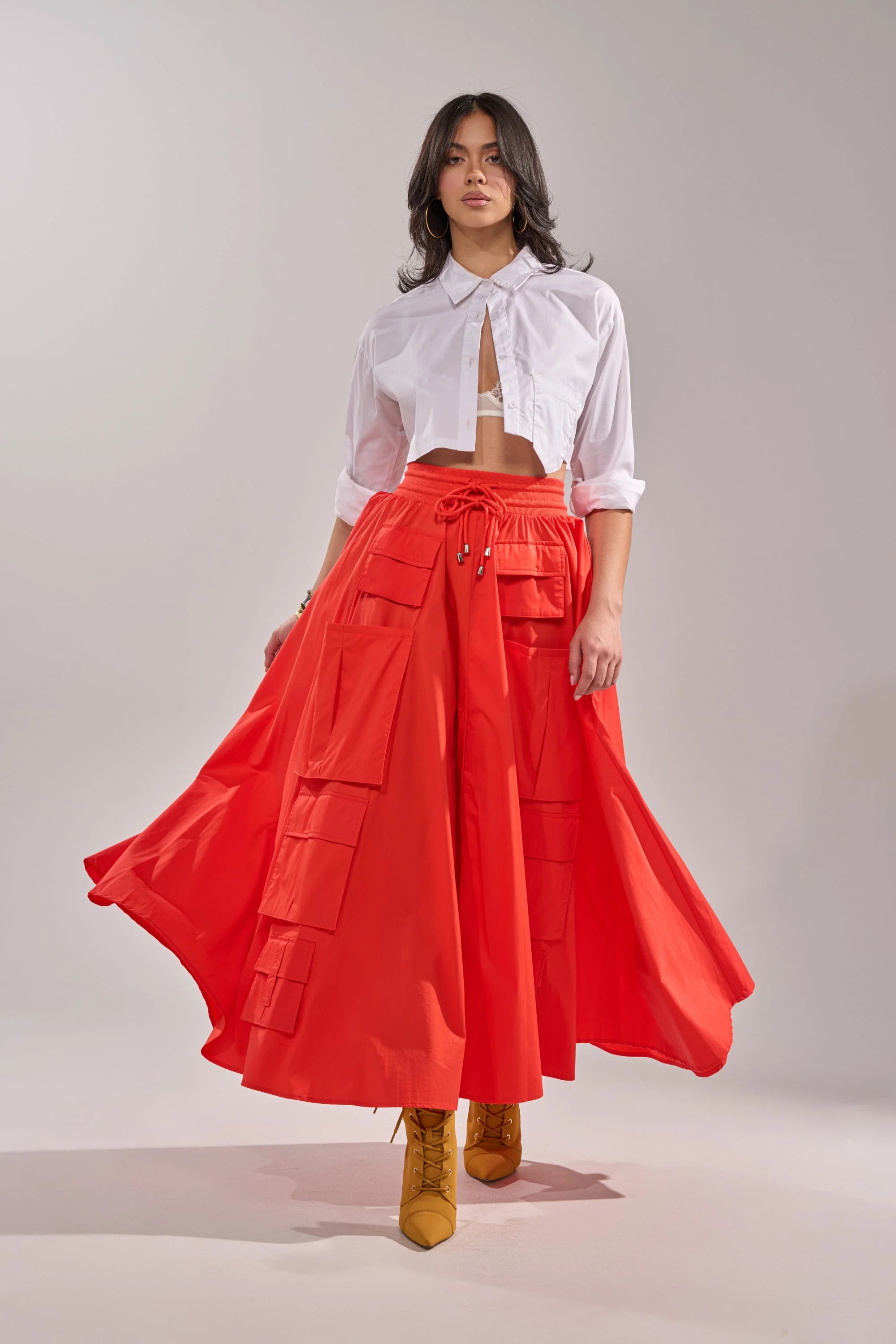 AMELIA CARGO POCKET MAXI SKIRT IN RED - Image 6