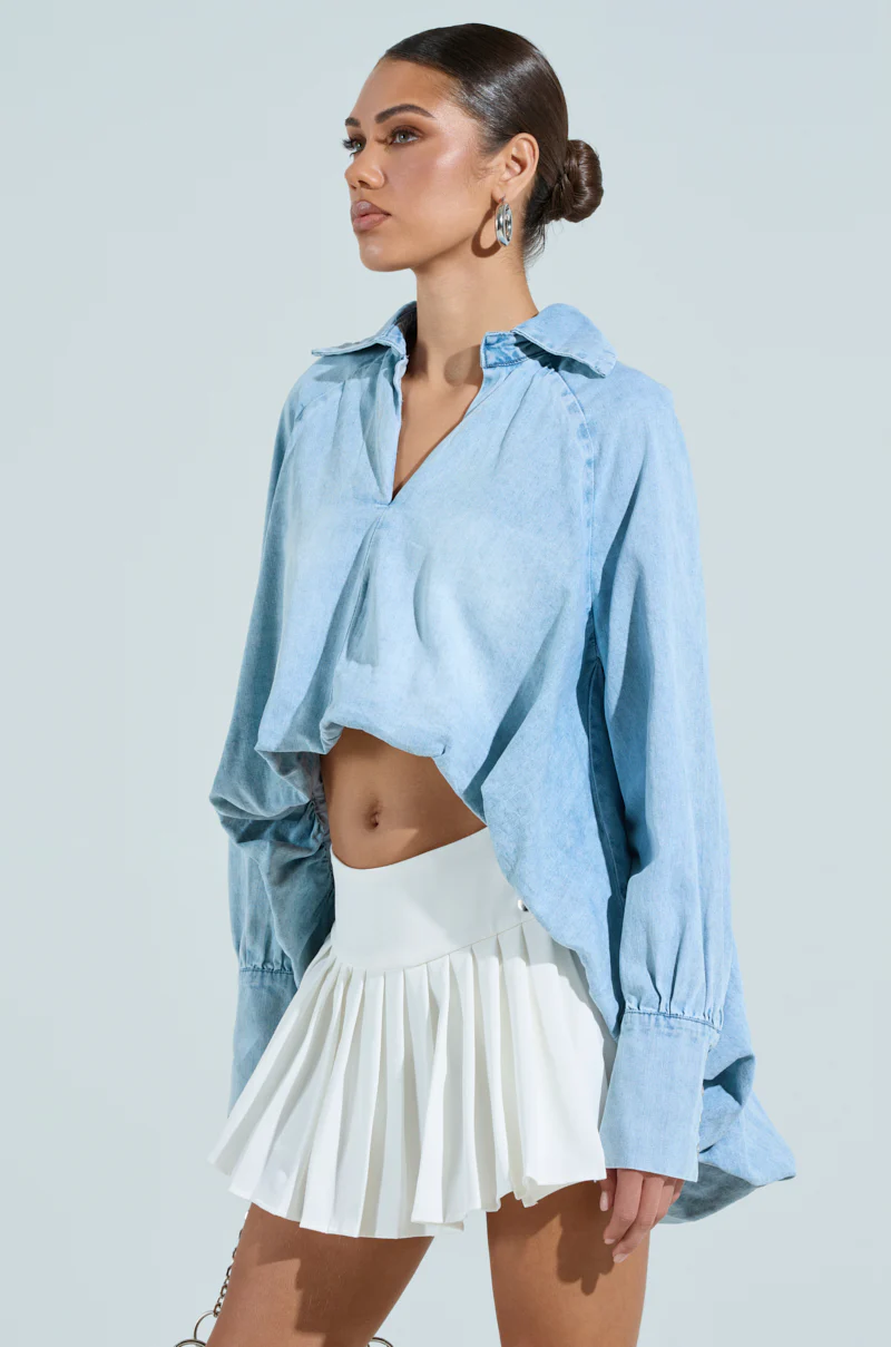 AMELIA DENIM HI LOW BLOUSE - Image 3