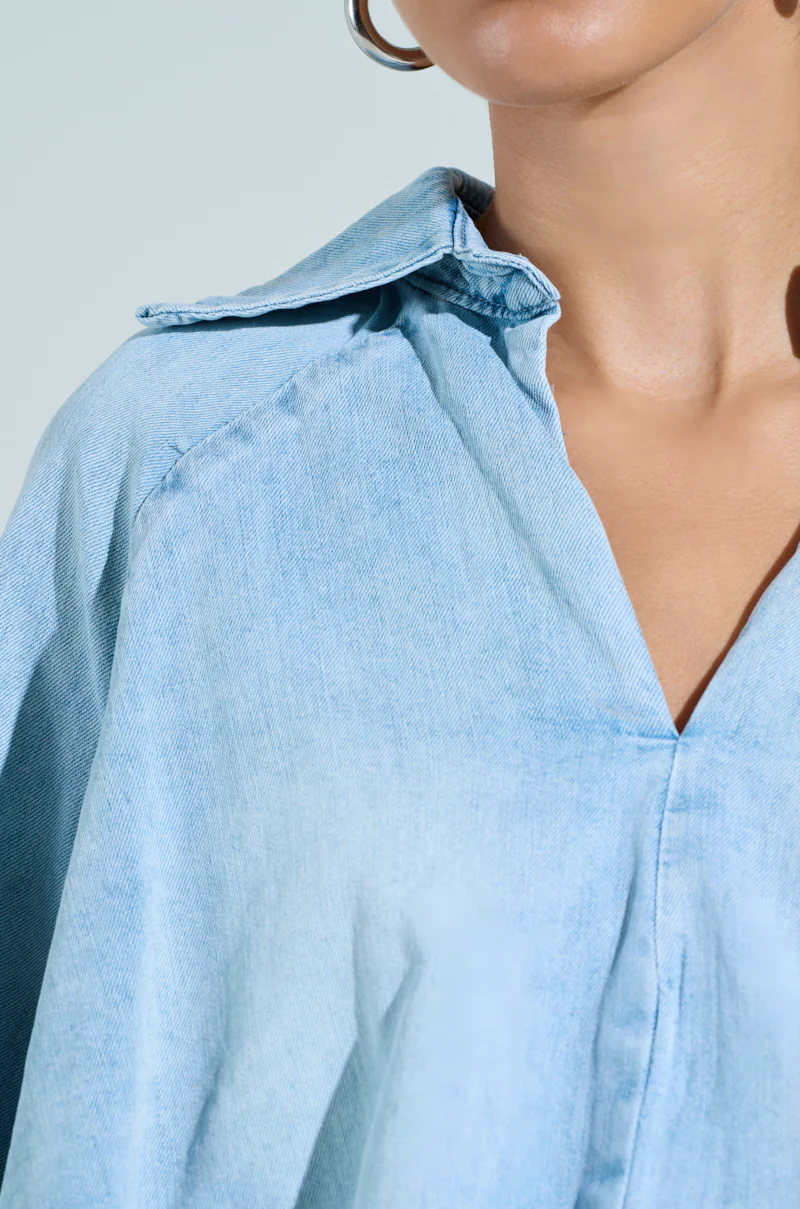 AMELIA DENIM HI LOW BLOUSE - Image 7