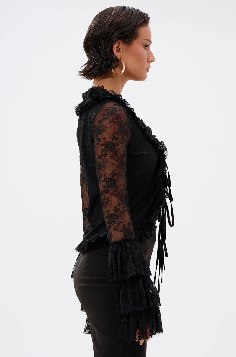 AN ELEGANT AFFAIR RUFFLE LACE BLOUSE IN BLACK - Image 3