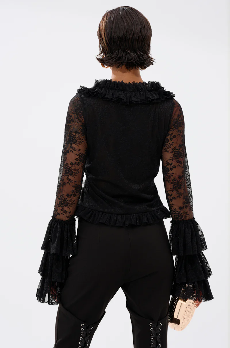 AN ELEGANT AFFAIR RUFFLE LACE BLOUSE IN BLACK - Image 4