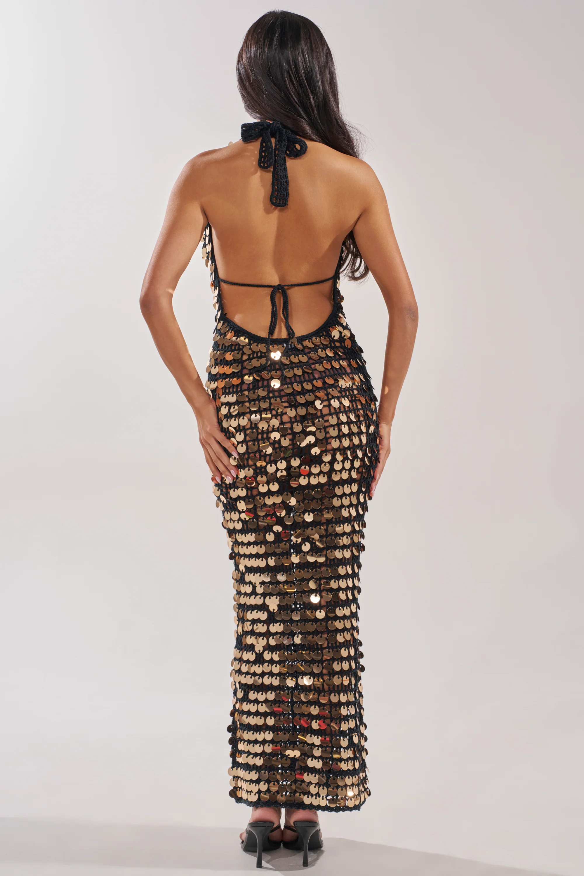 ARIEL SEQUIN CROCHET MAXI DRESS IN BLACK - Image 5