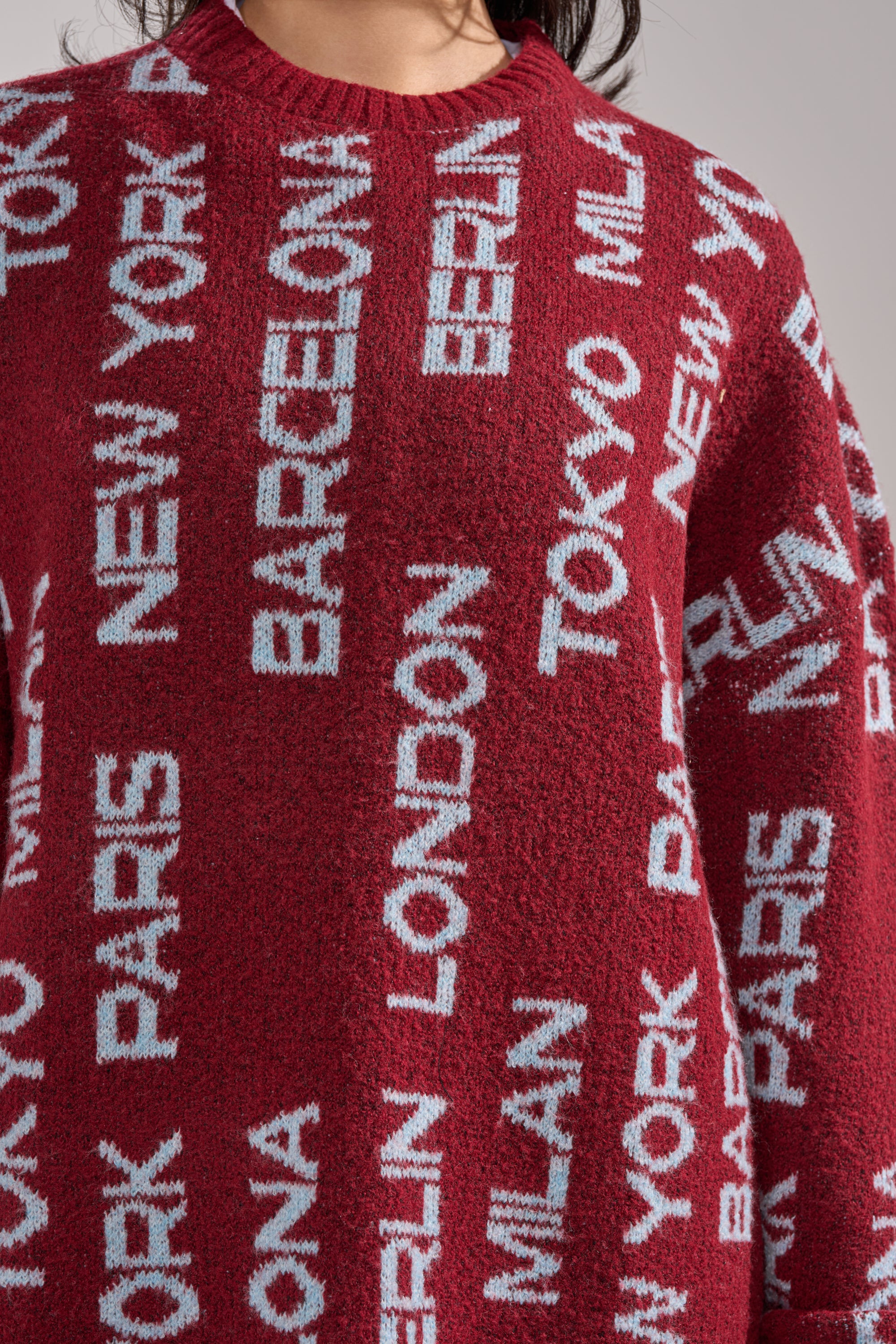AROUND THE WORLD SWEATER MINI DRESS IN RED - Image 8