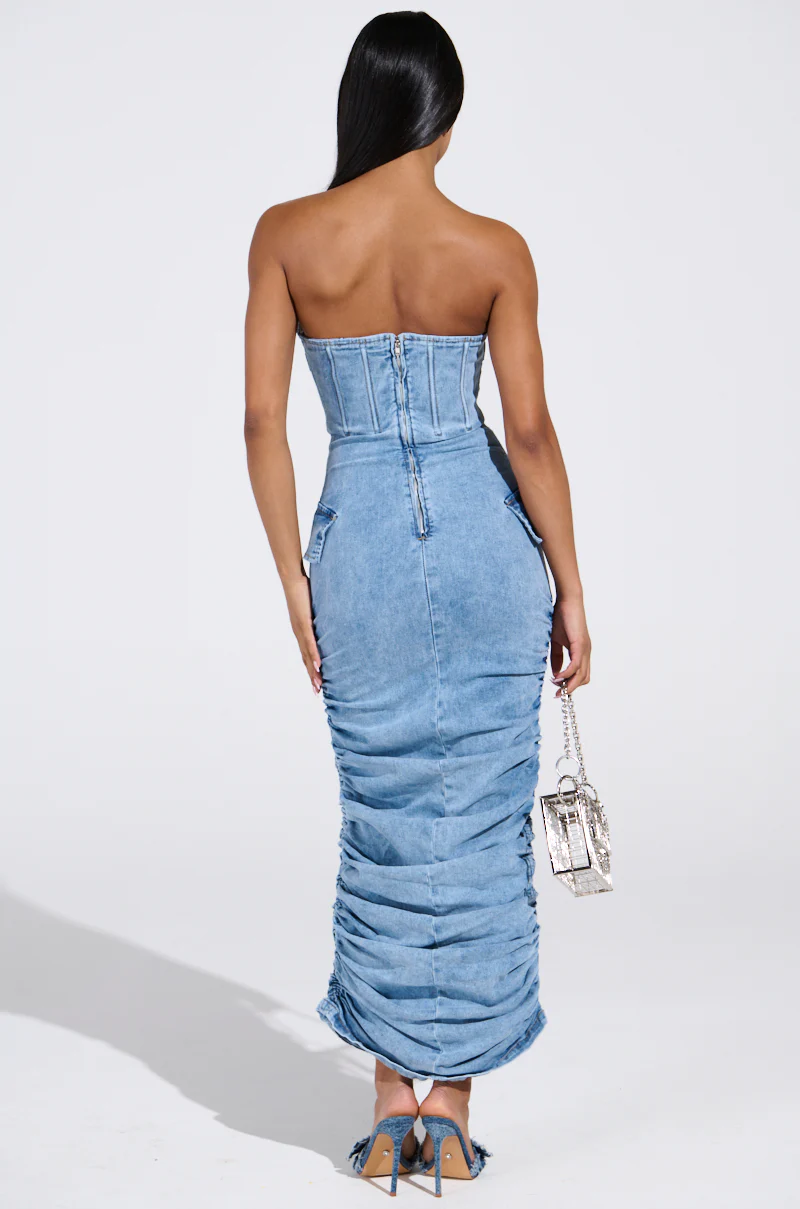 ASH STRAPLESS MAXI DRESS IN DENIM - Image 7