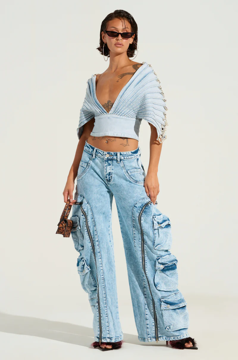 ASHLEE RHINESTONE ENCRUSTED DENIM TOP - Image 6