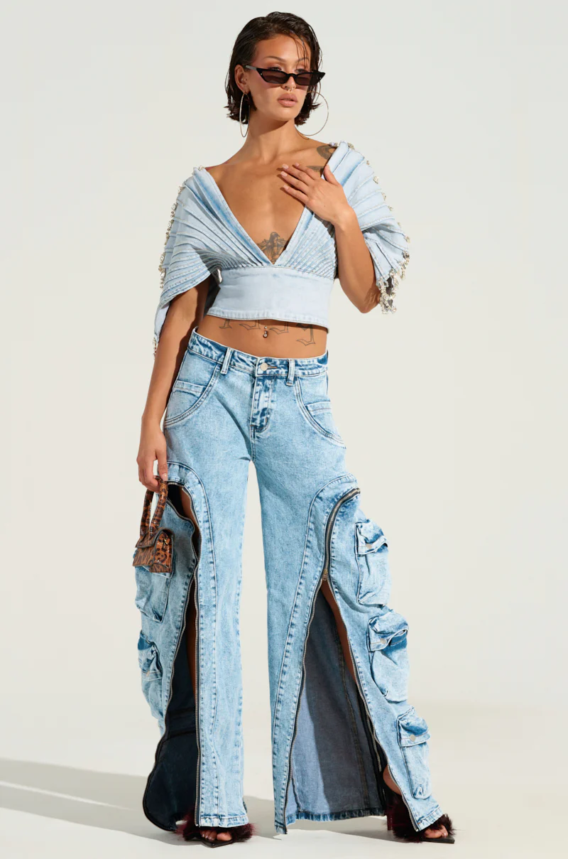 ASHLEE RHINESTONE ENCRUSTED DENIM TOP - Image 7