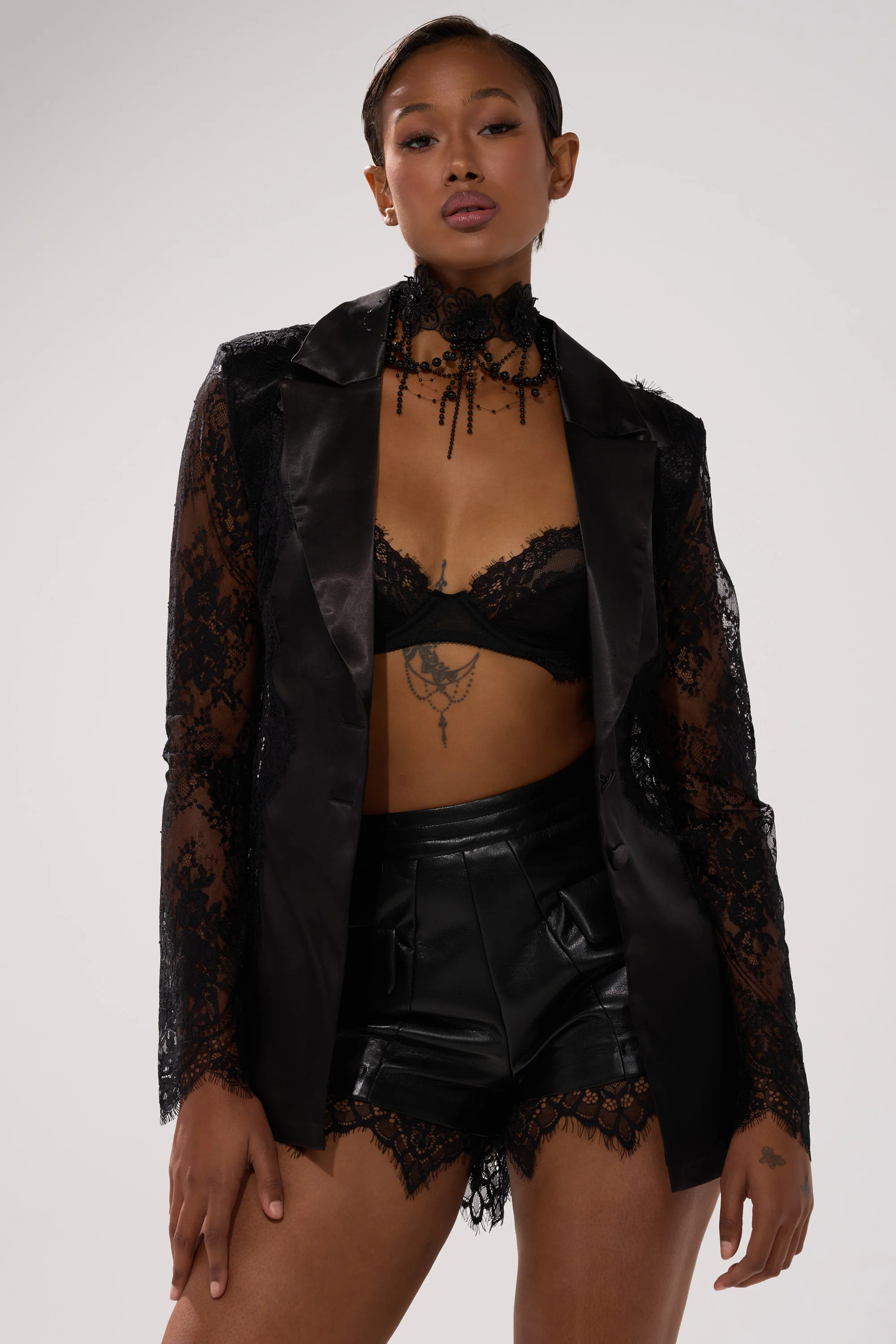 AU CONTRAIRE LACE SATIN BLAZER - Image 6