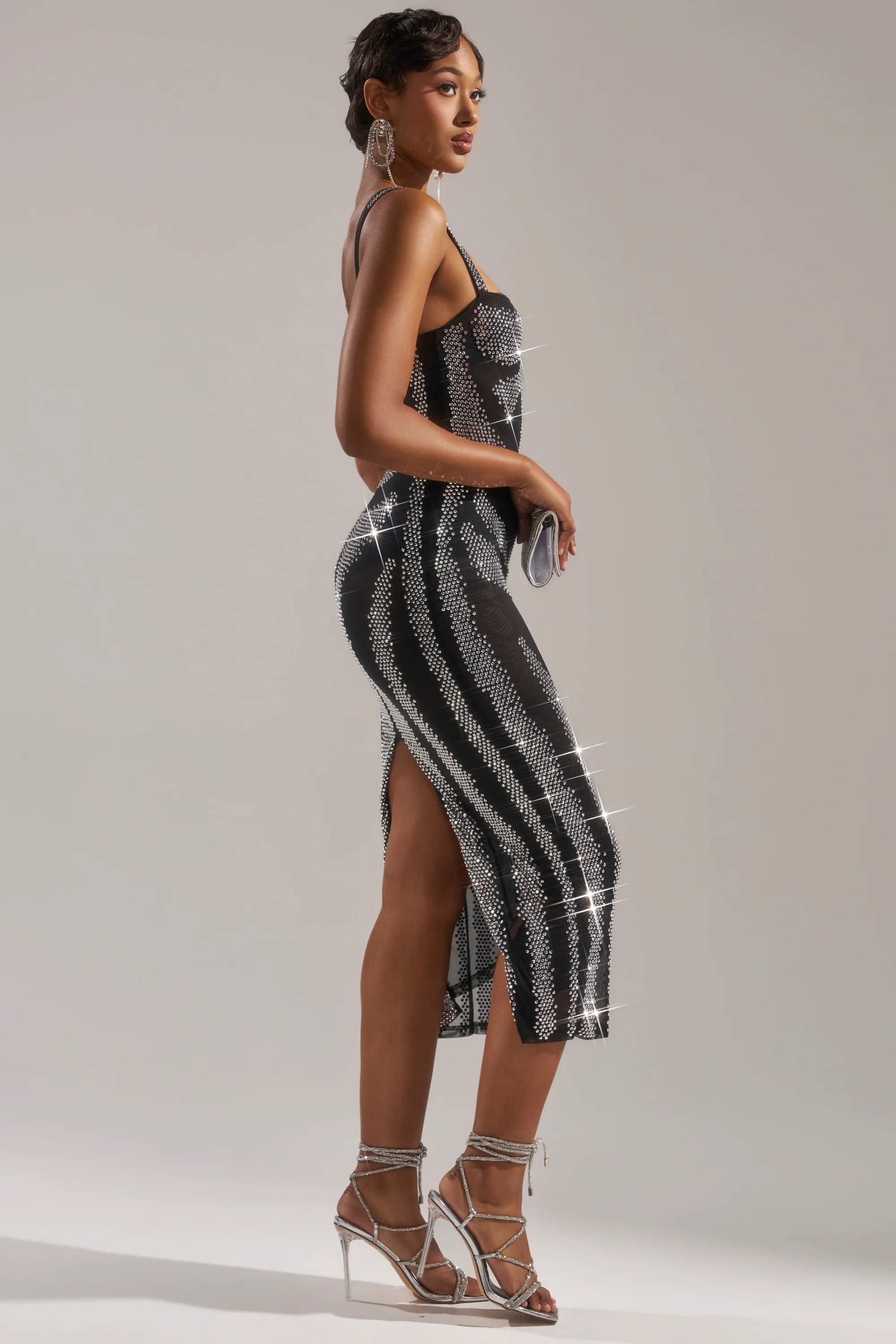 AURA RHINESTONE MESH PRINTED MIDI DRESS - Image 5