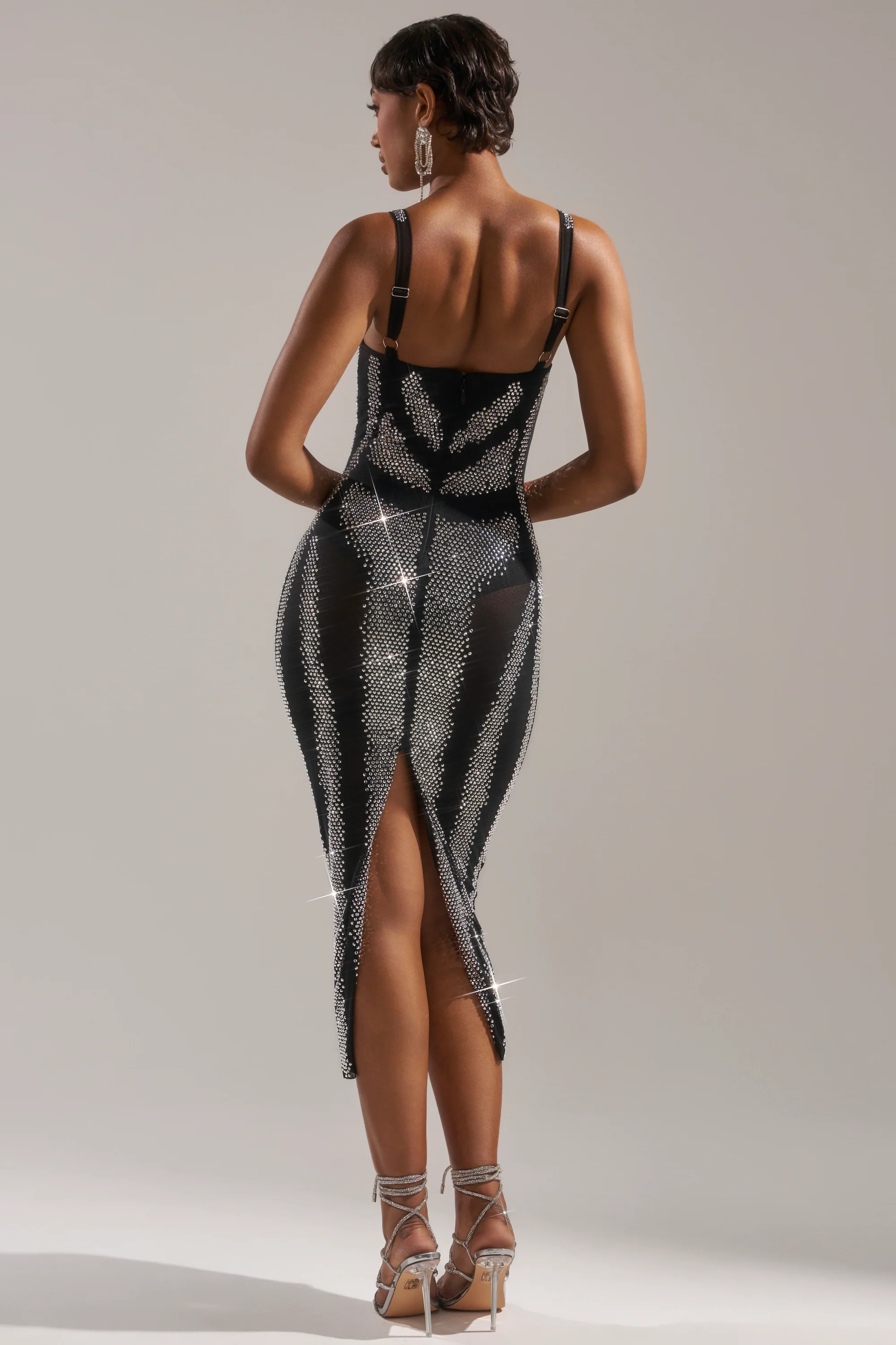AURA RHINESTONE MESH PRINTED MIDI DRESS - Image 6
