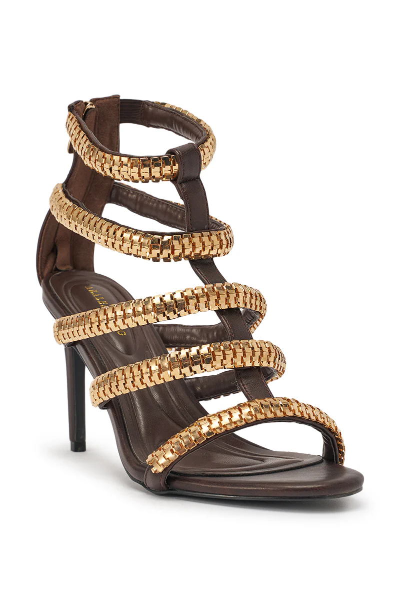 AZALEA WANG HERSILIE BROWN GLADIATOR STILETTO - Image 7