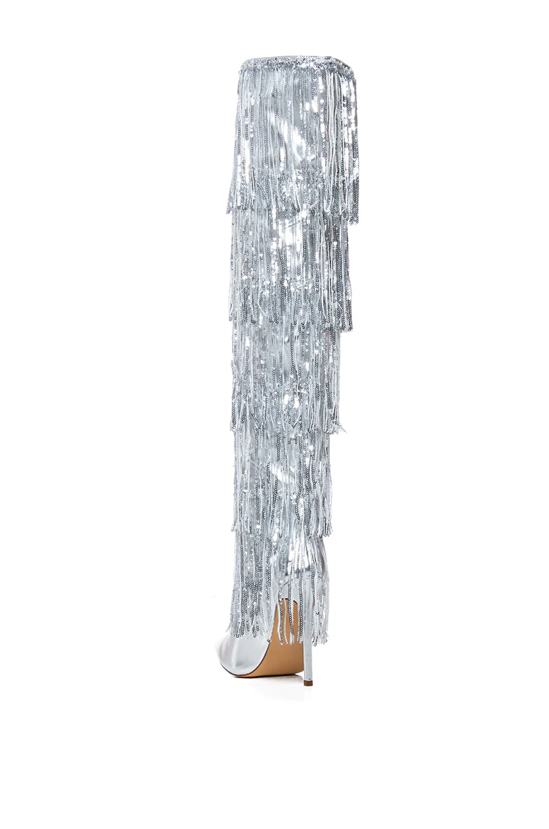 AZALEA WANG ADRIEL SILVER FRINGE STILETTO BOOT - Image 5