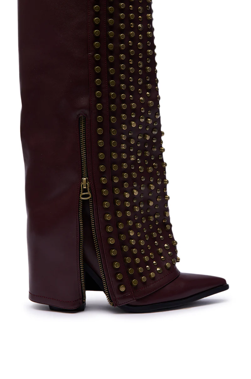 AZALEA WANG AGUSTUE BURGUNDY STUDDED WESTERN BOOT - Image 10