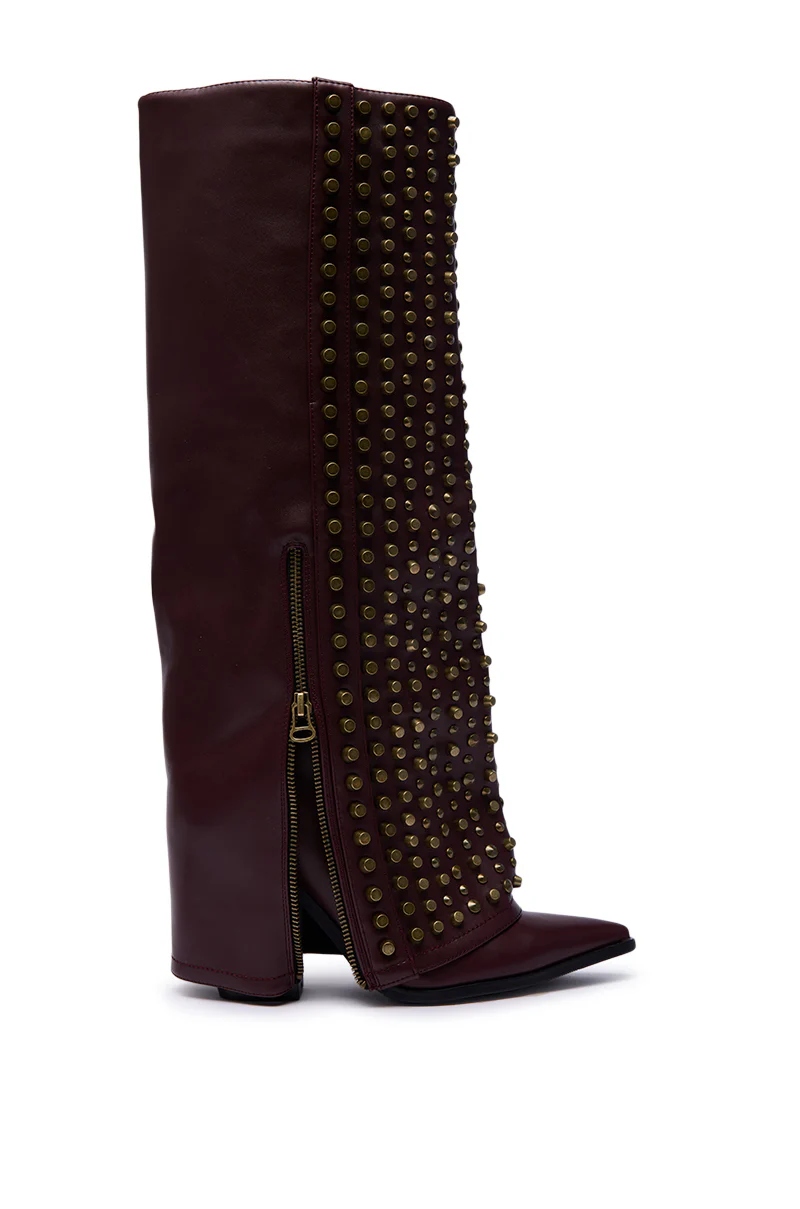 AZALEA WANG AGUSTUE BURGUNDY STUDDED WESTERN BOOT - Image 7