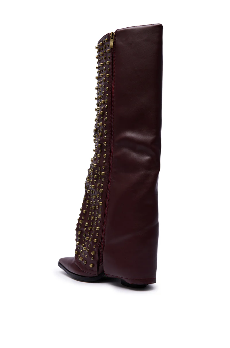 AZALEA WANG AGUSTUE BURGUNDY STUDDED WESTERN BOOT - Image 9