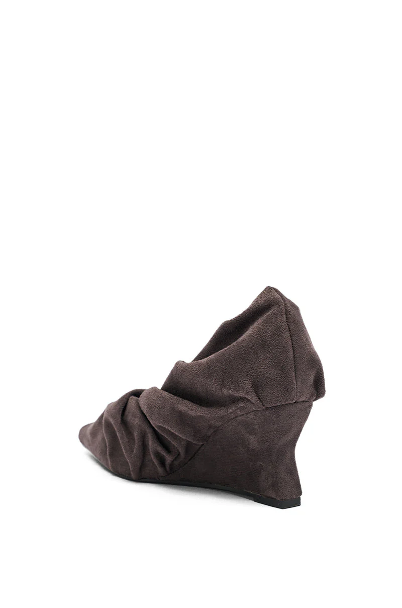 AZALEA WANG AICHA FAUX SUEDE GRAY RUCHED WEDGE PUMP - Image 6