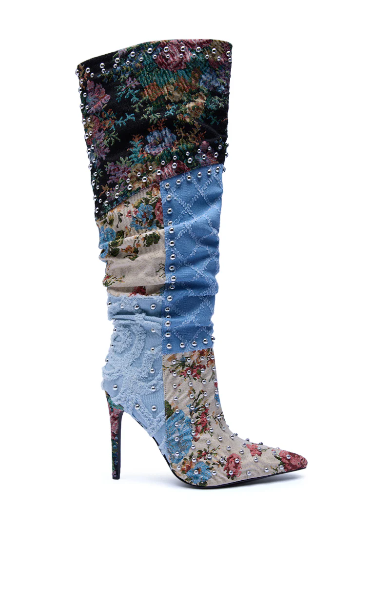 AZALEA WANG AILA DENIM MULTI STUDDED POINTED TOE STILETTO BOOT - Image 5