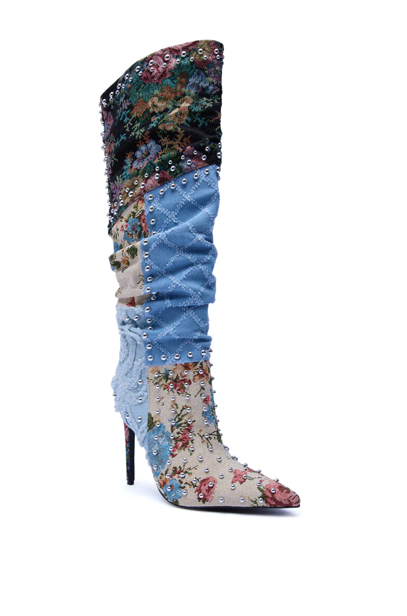 AZALEA WANG AILA DENIM MULTI STUDDED POINTED TOE STILETTO BOOT - Image 6