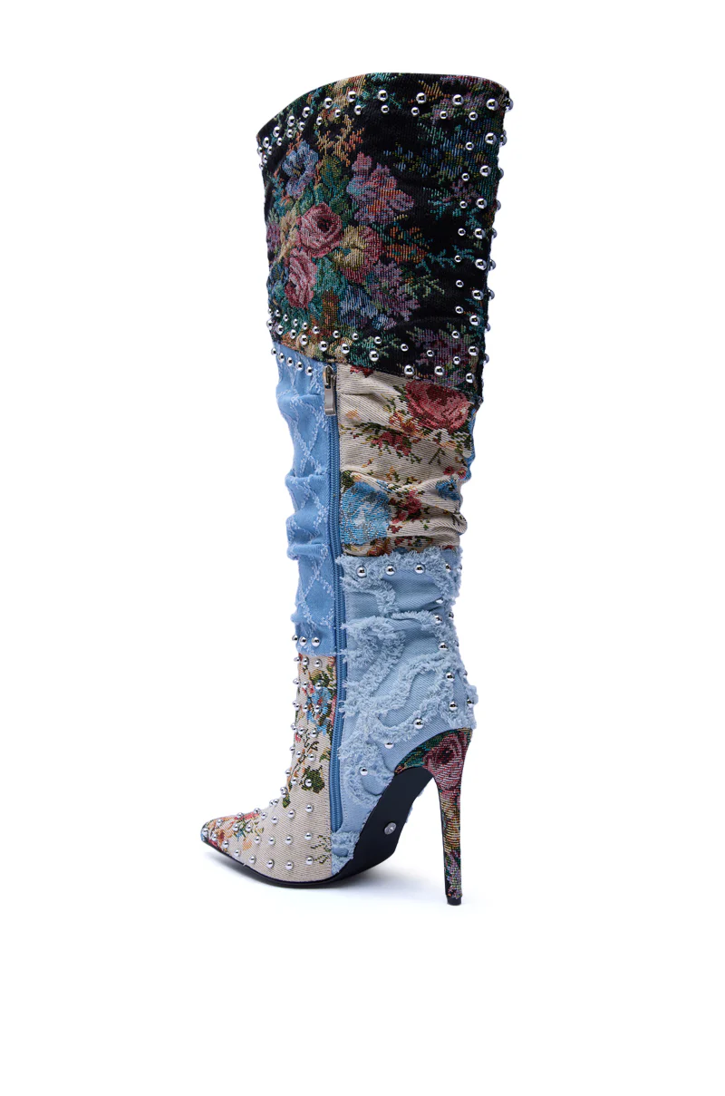 AZALEA WANG AILA DENIM MULTI STUDDED POINTED TOE STILETTO BOOT - Image 7