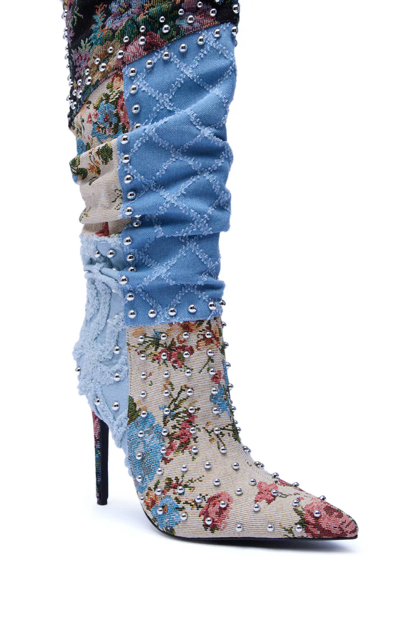 AZALEA WANG AILA DENIM MULTI STUDDED POINTED TOE STILETTO BOOT - Image 8
