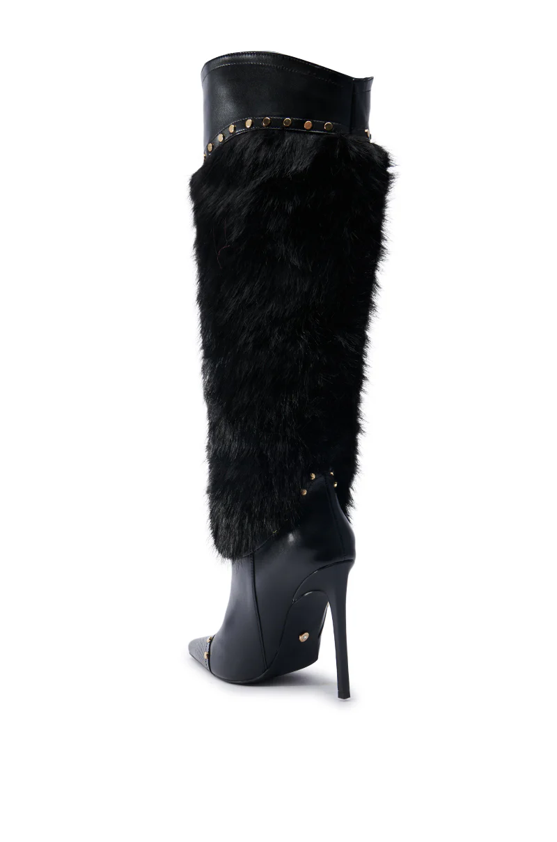 AZALEA WANG ALISTAIR BLACK FUR EMBELLISHED BOOT - Image 6