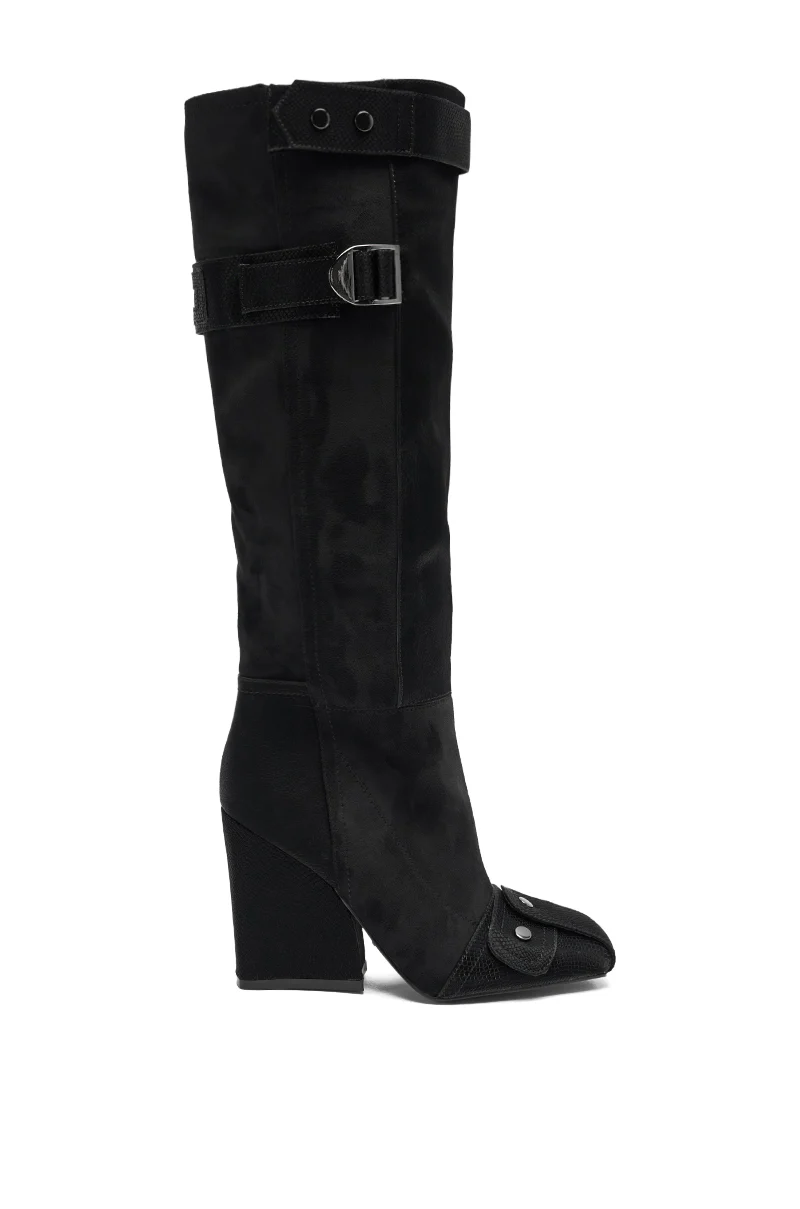 AZALEA WANG ALLONAS BLACK KNEE HIGH CHUNKY BOOT - Image 4