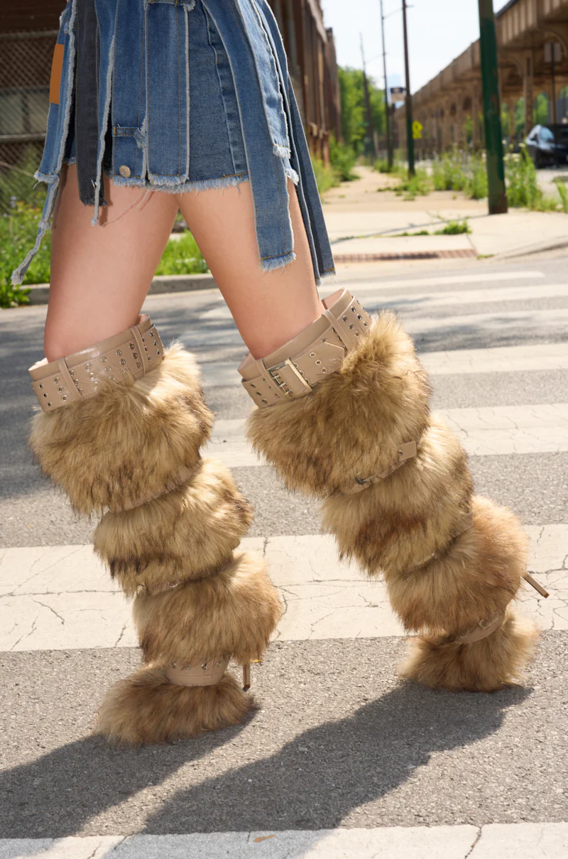 AZALEA WANG AMALBERT BROWN MULTI FUR AND BUCKLES BOOT - Image 6